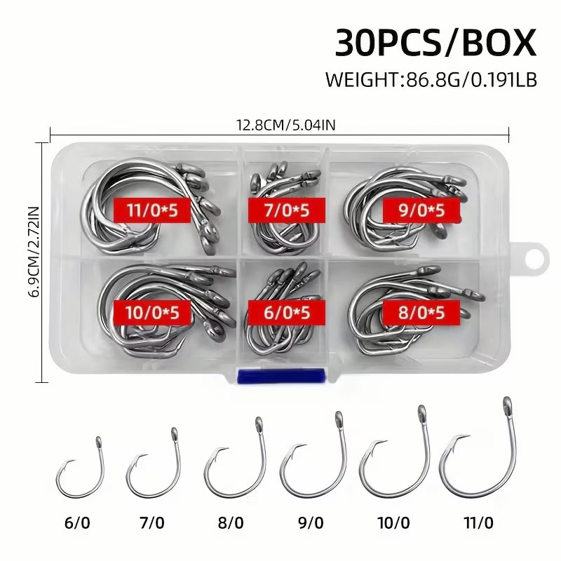 30pcs/box Fishing Hooks Stainl - Fishing Hook Circle のレビューと価格