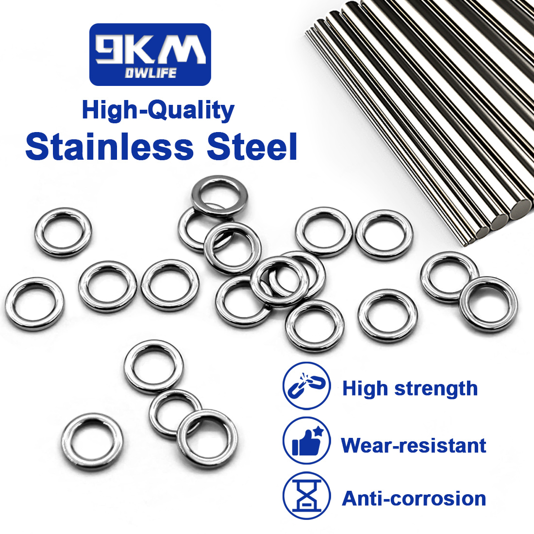 9KM Solid Ring Fishing 50pcs S - Fishing Hook Stainless Steel のレビューと価格