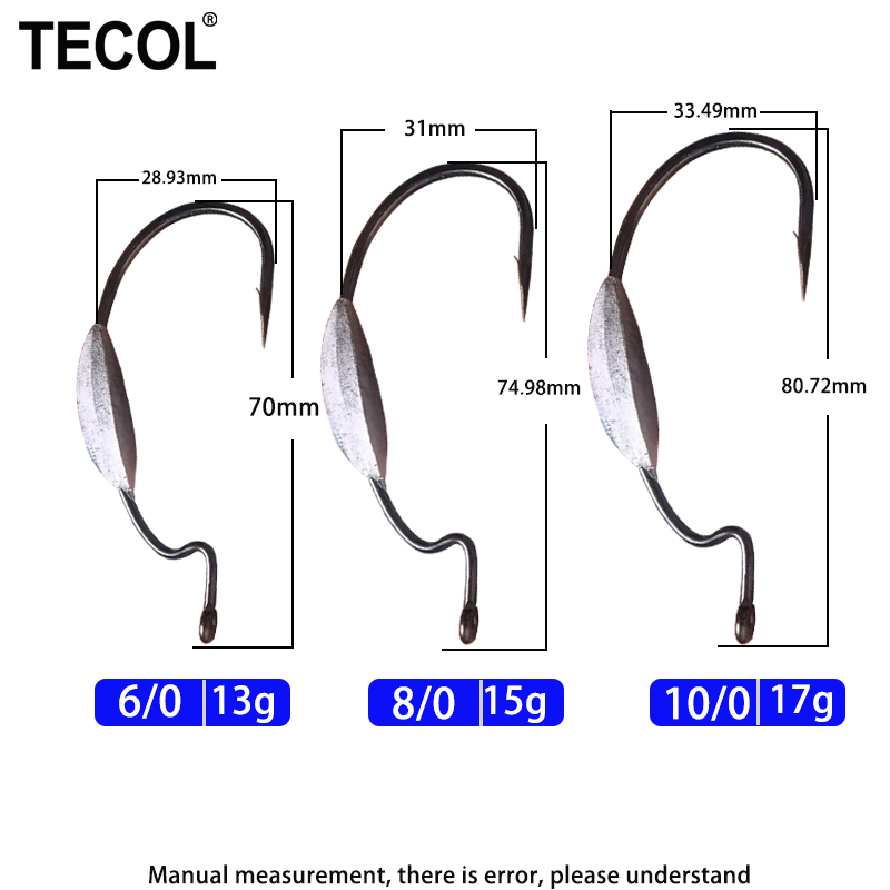 TECOL 3PCS 6/0 8/0 10/0 Weight - Fishing Hook Offset のレビューと価格
