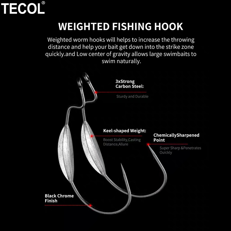 TECOL 3PCS 6/0 8/0 10/0 Weight - Fishing Hook Offset のレビューと価格