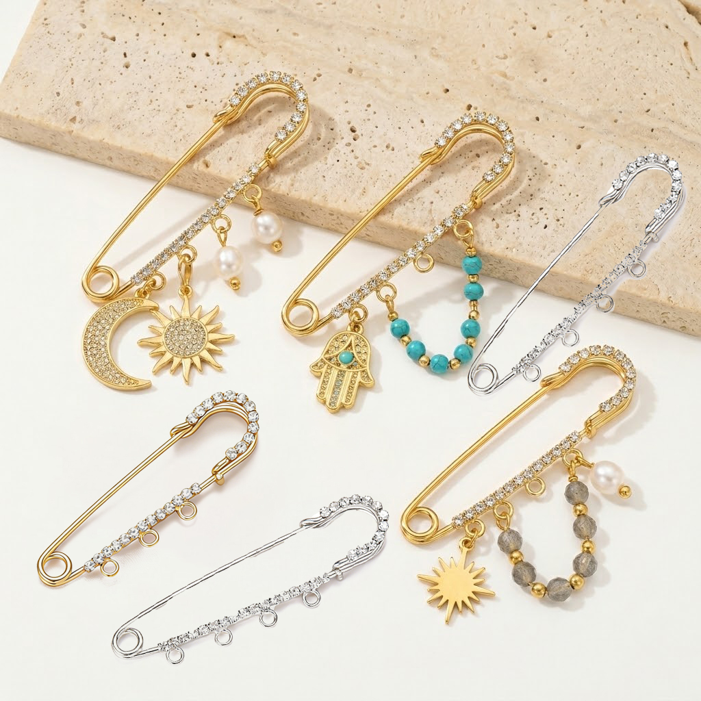 5pcs Rhinestone Charms Safety  - Fishing Hook Size のレビューと価格