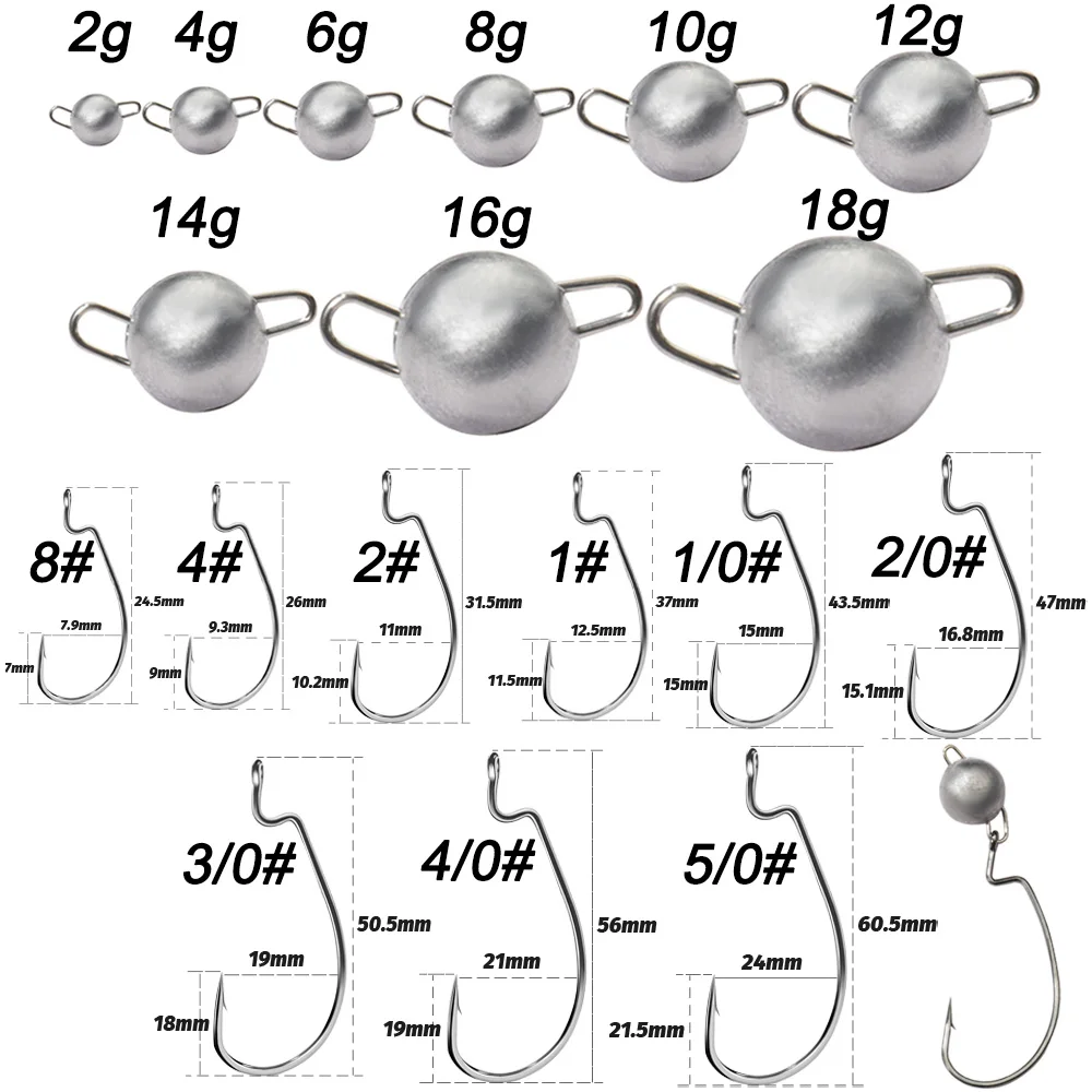 5Pcs Metal Jig Head Worm Hooks - Fishing Hook Offset のレビューと価格