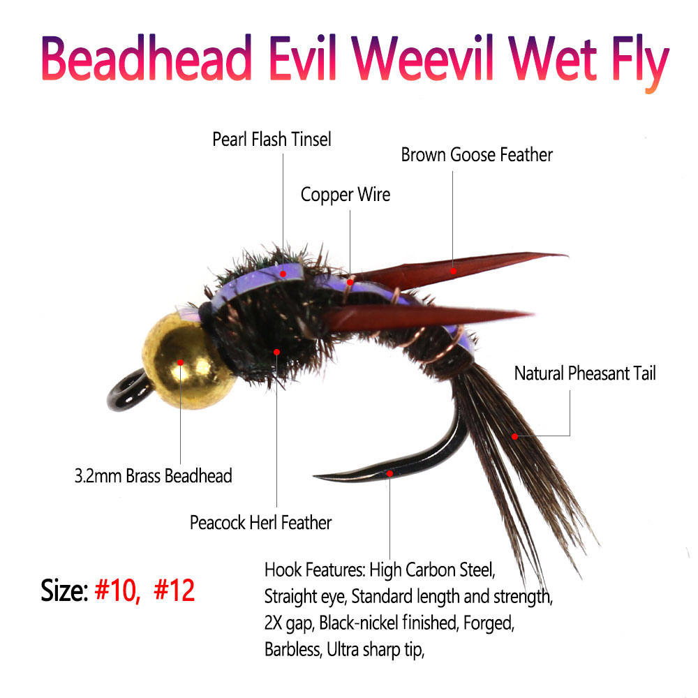Bimoo 8pcs Brass Beadhead Evil - Fishing Hook Barbless のレビューと価格