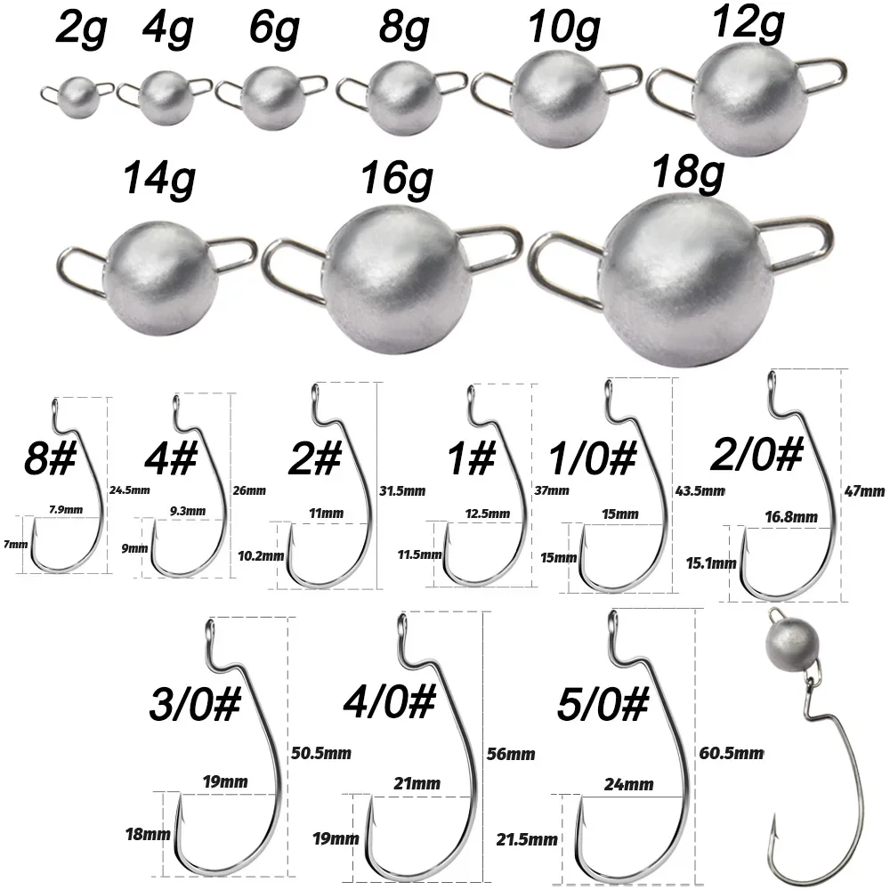 5pcs Metal Jig Head Worm Hooks - Fishing Hook Offset のレビューと価格